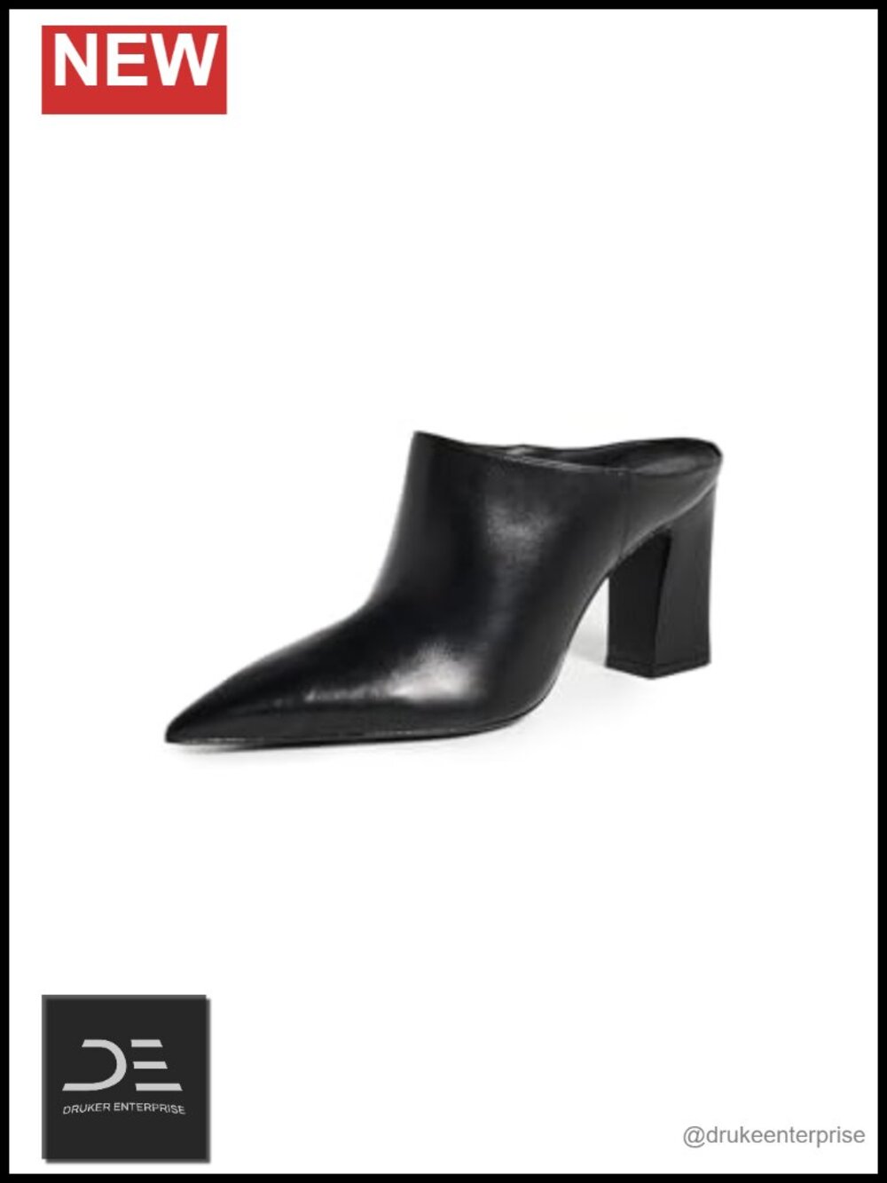 Women's Leather Pointed Toe Block Heel Mules Slip On Shoes